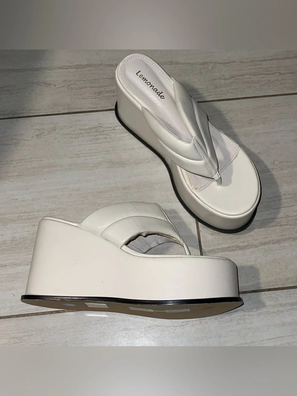 White Lightweight Padded Thong Chunky Platform Sandals